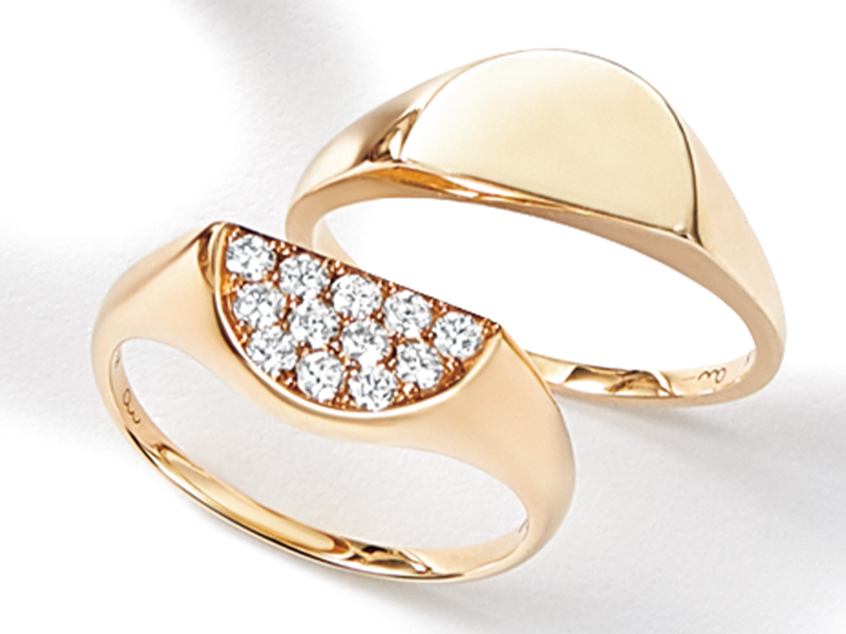 マユオカマツの2つ合わせるとシーリングリングになるダイヤリングと地金リング