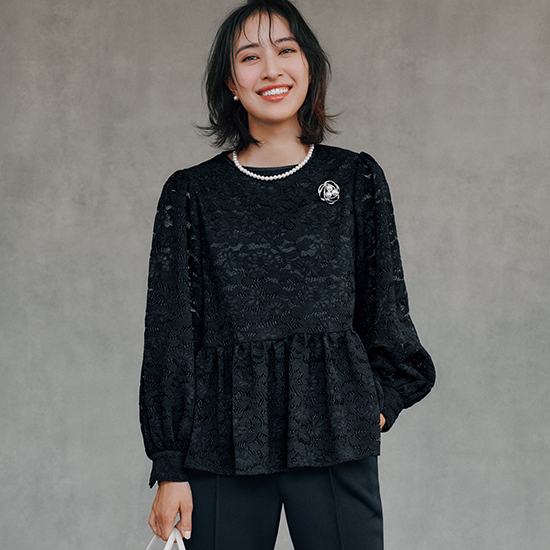 [THREE SQUARE]ペプラムレースブラウス