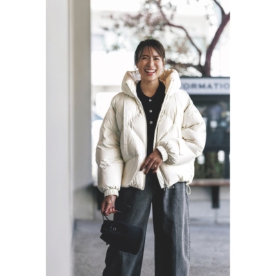 送迎ママの【ダウン】は白が華やか！ラフ見えしないボリューム感が◎