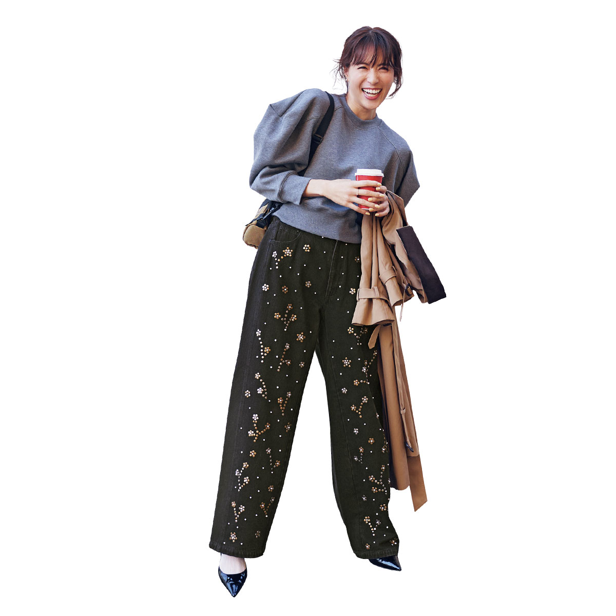 甘トップスとひとクセデザインの最旬デニムで洒落見えが叶うおでかけコーデ