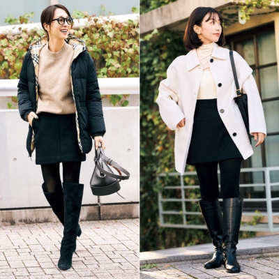 オシャレママに【黒ロングブーツ】がトレンド！“黒タイツとミニスカ”で美脚効果も◎