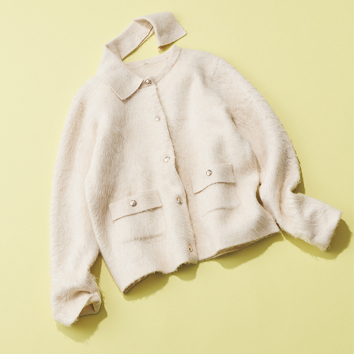 ロペピクニックの衿が取り外しできる2WAYシャギーカーデ