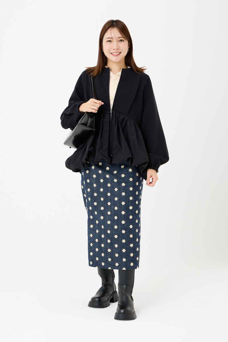 クラウドチームVERY竹内菜摘の[THREE SQUARE]バルーンコンビブルゾン_カジュアルコーデ