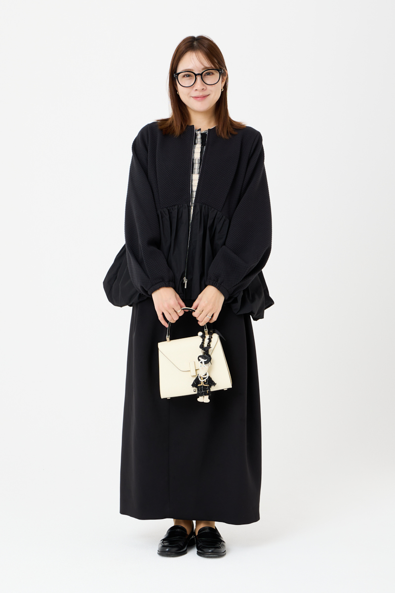 クラウドチームVERY竹内菜摘の[THREE SQUARE]バルーンコンビブルゾン_きれいめコーデ