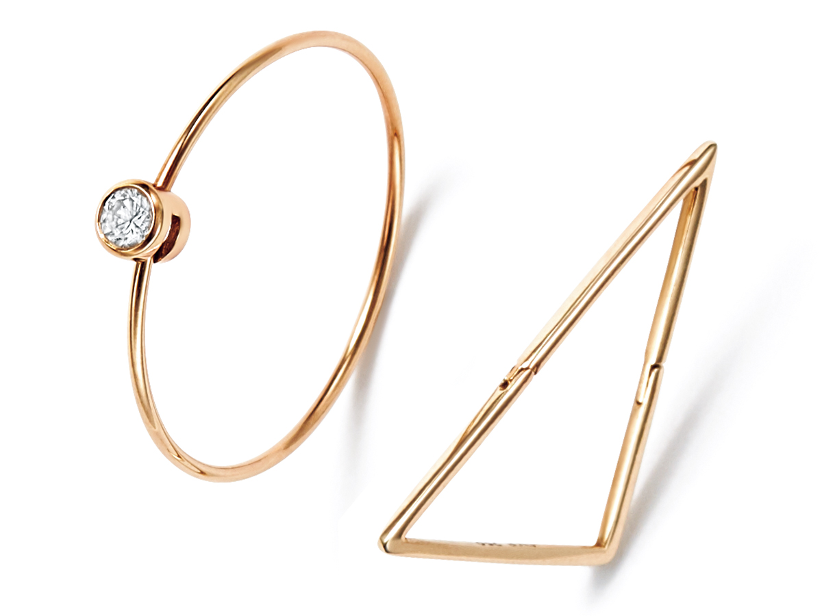 シハラのシングルフープピアスと三角フープピアス