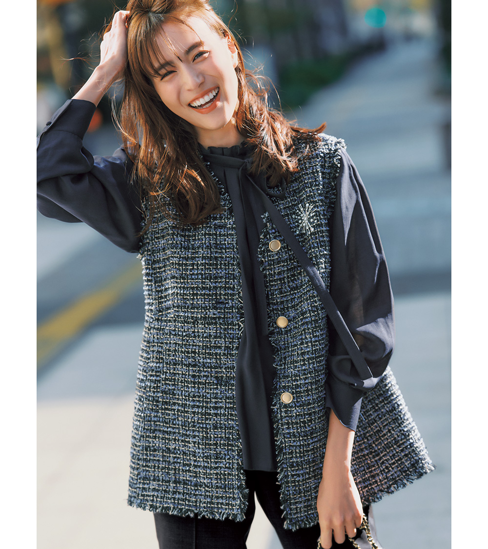 定番ジレもベストバランスにネイビーオシャレに自信が持てる！