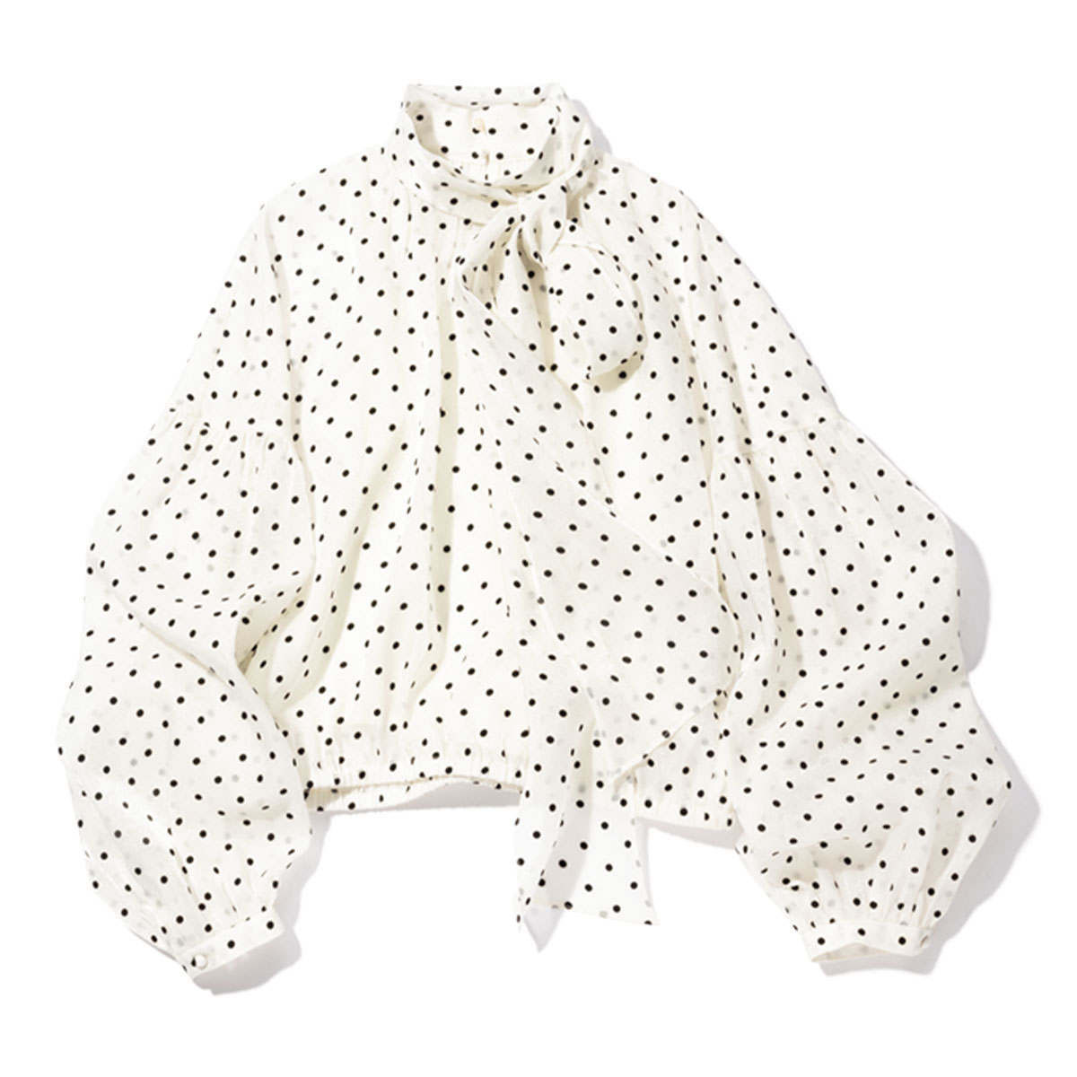 ミラオーウェンのドット柄ボウタイブラウス