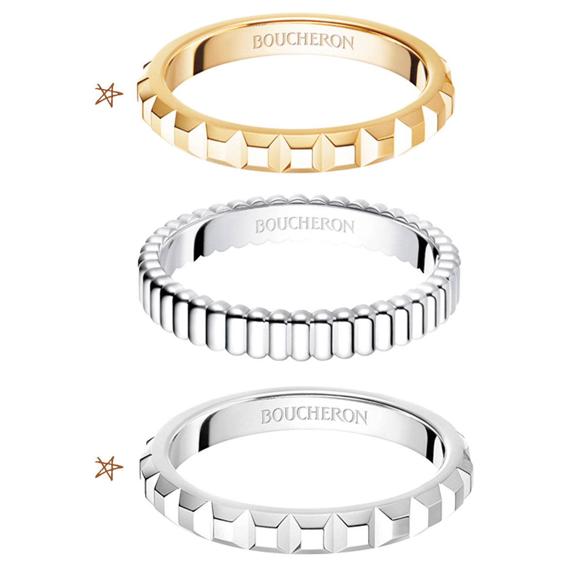 ブシュロンのキャトル クル ド パリとキャトル グログランのリング