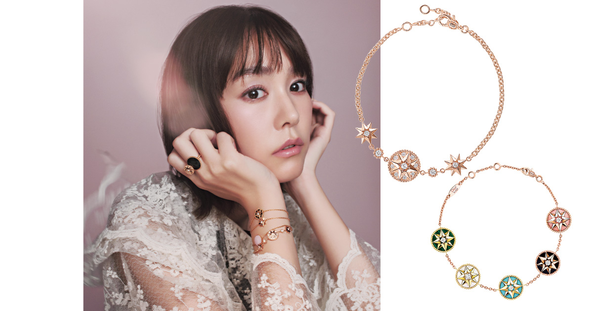 クリスチャンディオールのローズ デ ヴァンを身につけた桐谷美玲さんとブレスレット2種