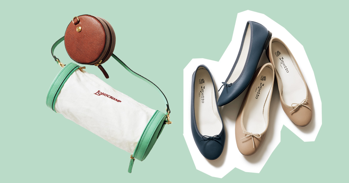 ロンシャンのショルダーバッグとRHC別注のレペットのバレエシューズ
