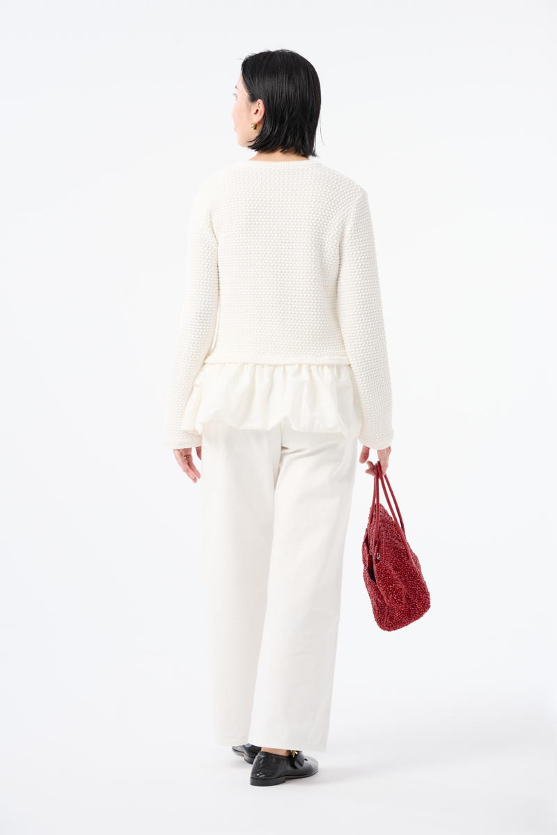 クラウドチームVERY太田史帆子の[THREE SQUARE]ペプラムニットカーディガンコーデ