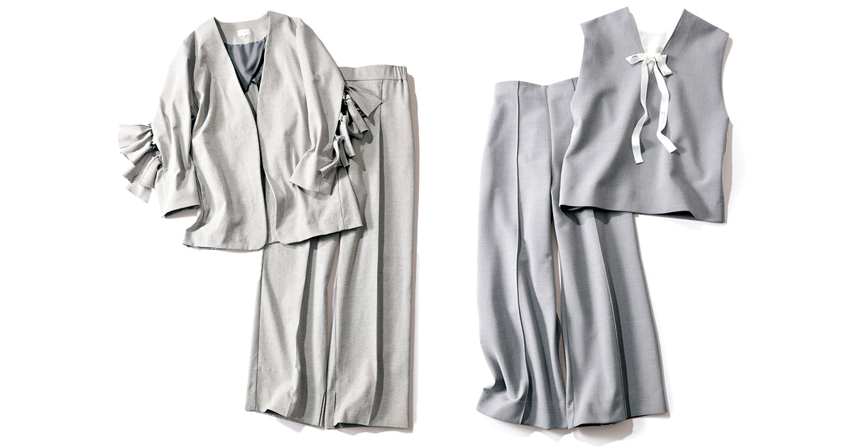 yoriのジャケットとパンツのセットアップとベストとパンツのセットアップ