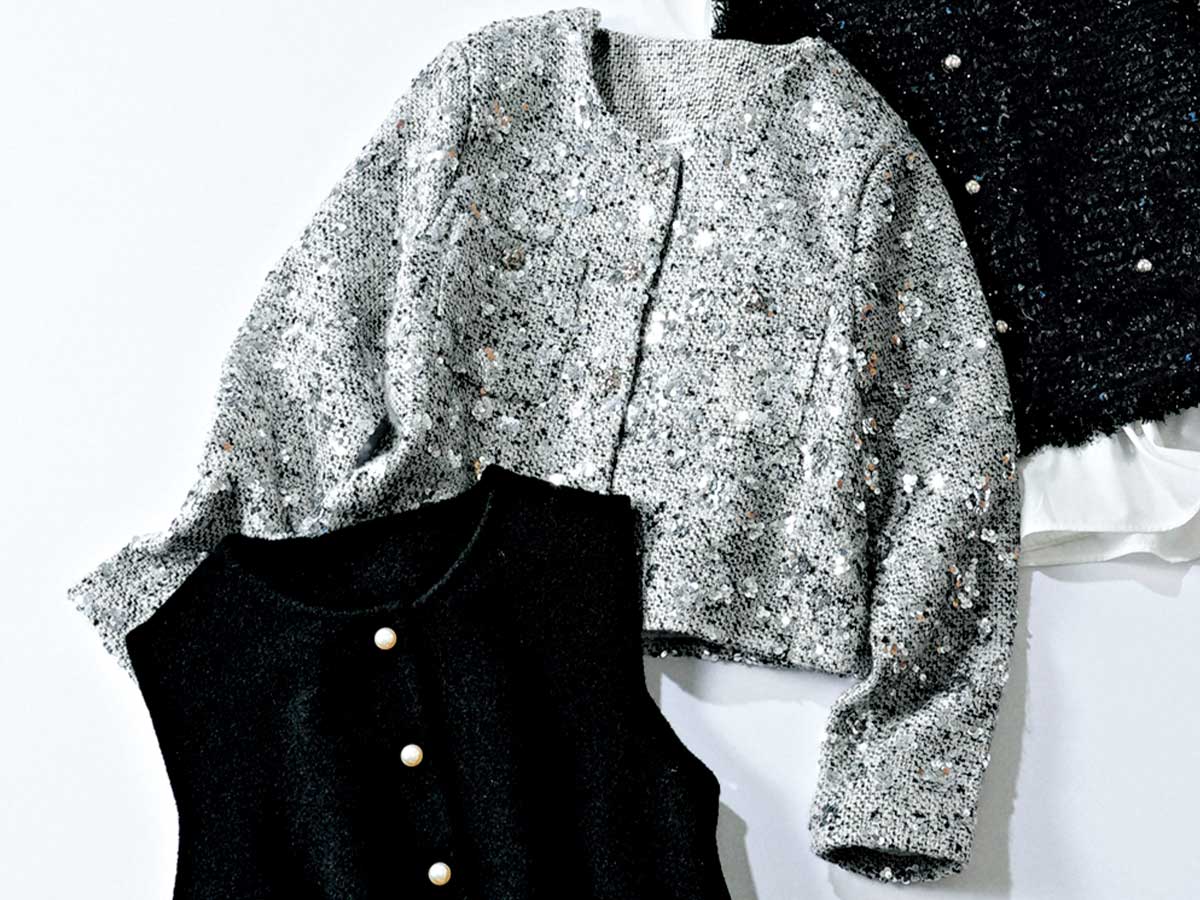 BéBéoDのスパンコール付きノーカラージャケット