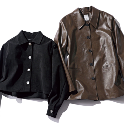 春の寒暖差対策には【エコレザーアウター】が最適！黒パンツで即こなれ見え◎