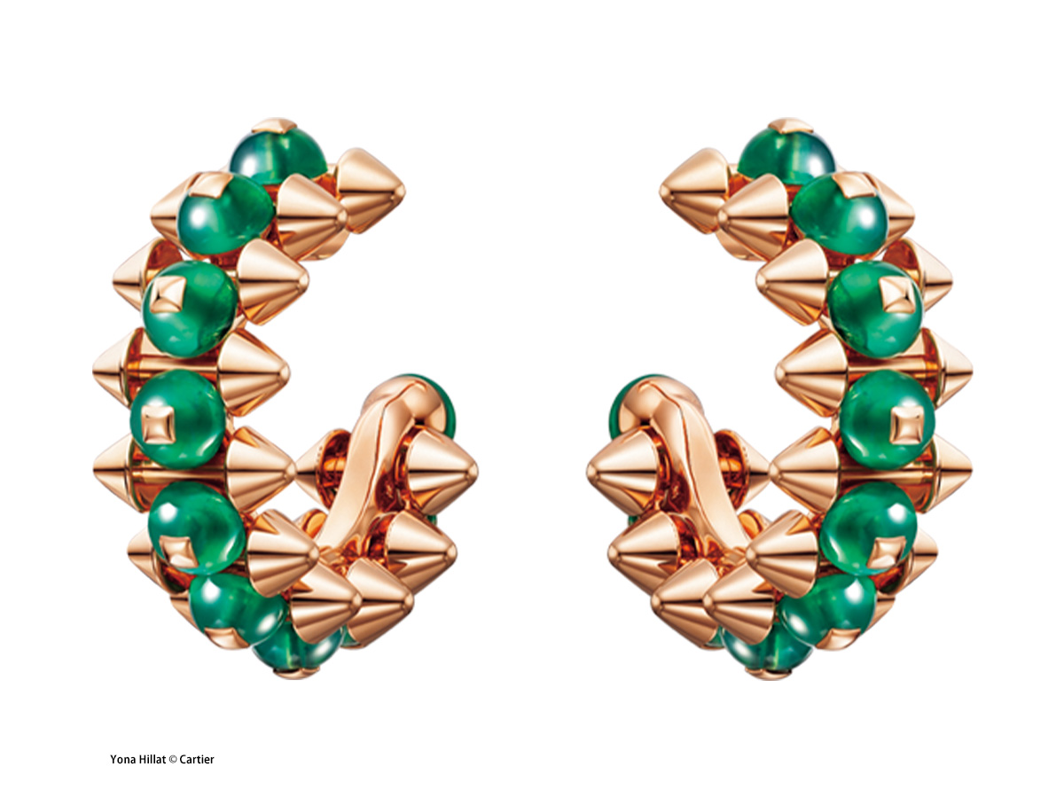クラッシュ ドゥ カルティエのピンクゴールドとグリーンアゲートのイヤリング