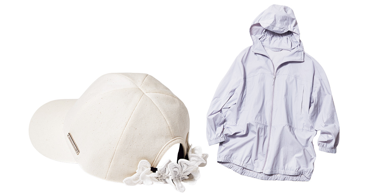 ユニクロユーのパーカと日除けキャップ