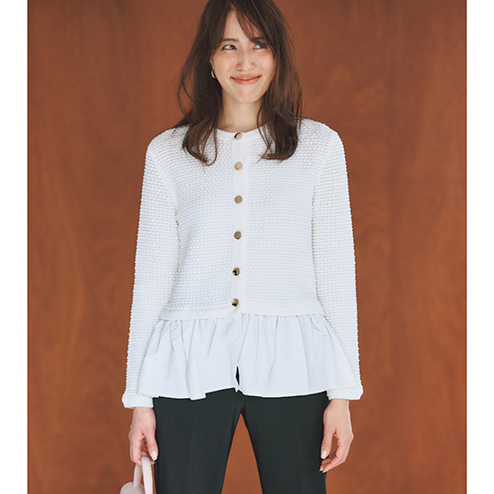 [THREE SQUARE]ペプラムニットカーディガン