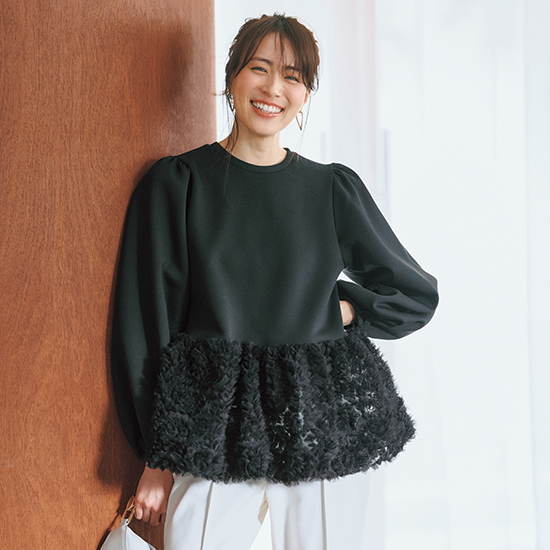 [THREE SQUARE]チュールペプラムプルオーバー