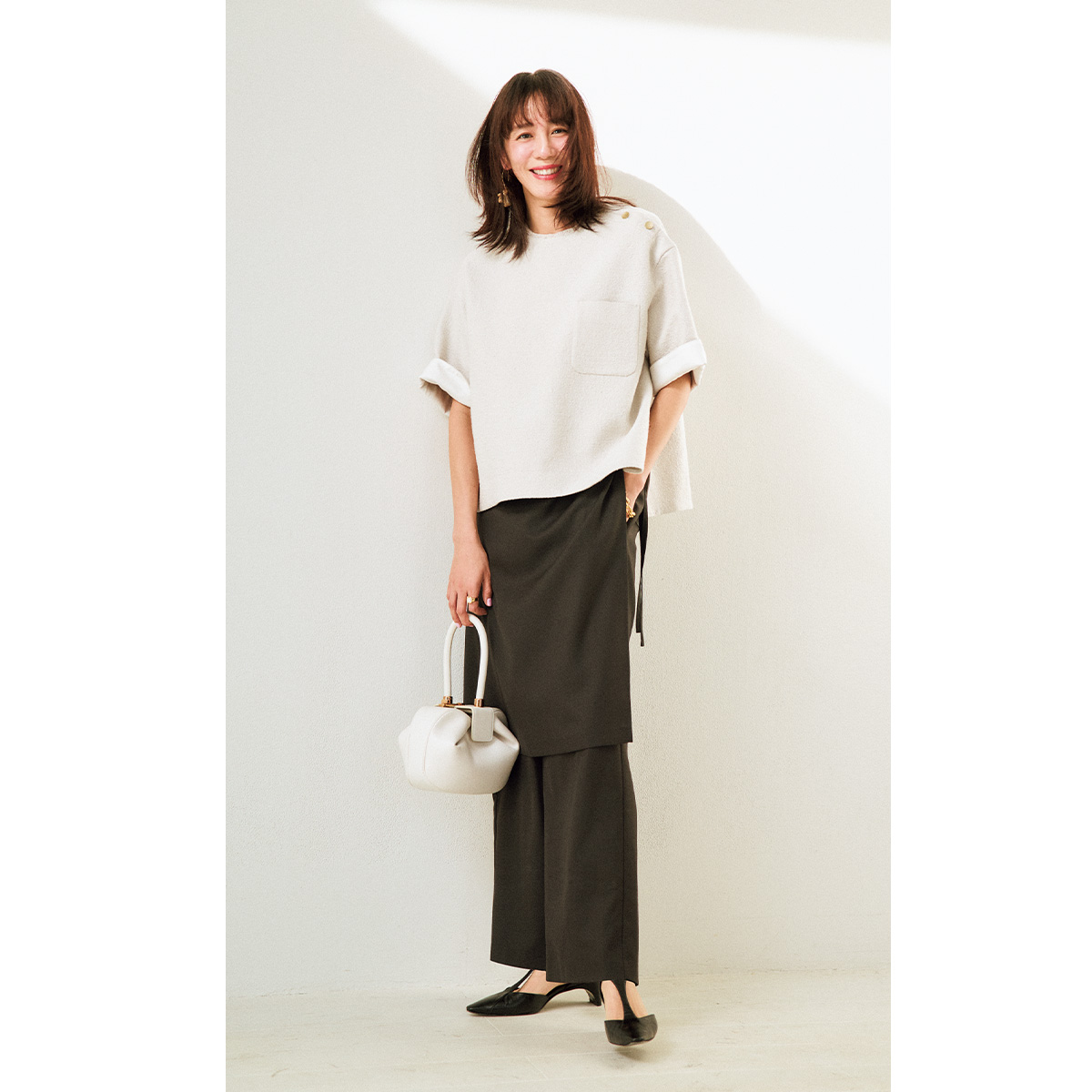 エブールのラップスカートパンツコーデ