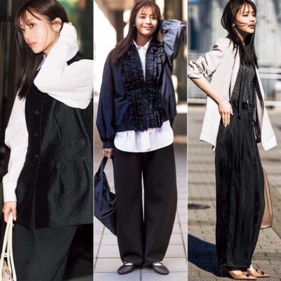 【春の母業コーデ8選】ジレ、ジャケット…羽織るだけで好印象な『黒パンツ』着回し術！