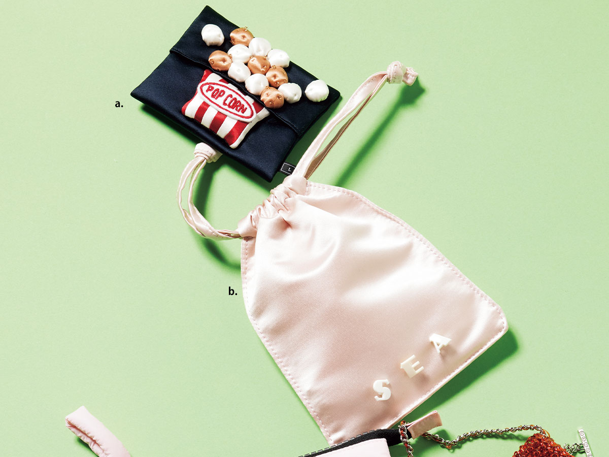 ラドローのポップコーンティッシュケースとSEAのピンクサテンの巾着ポーチ