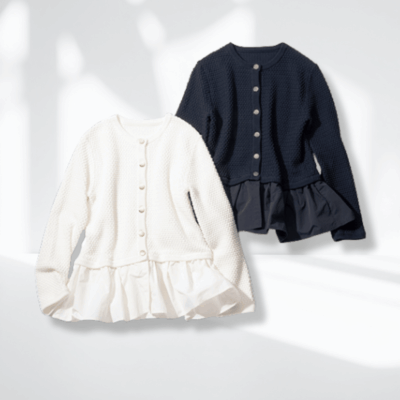 【学校行事に】ジャケット未満でも好印象な「ペプラムニットカーデ」が最適！
