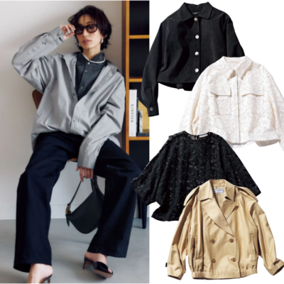 今日から【黒パンツ軸のオシャレ”が変わる】トレンド目線の『オールシーズン対応トップス』レースブラウス、薄軽アウターetc.