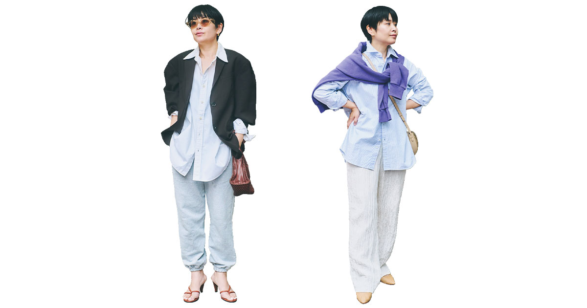 岩田槙子さんのシャツの着こなし