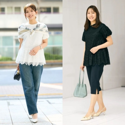 【仕事もOK】大人可愛い「総レース×ペプラムTシャツ」スタイルアップも！