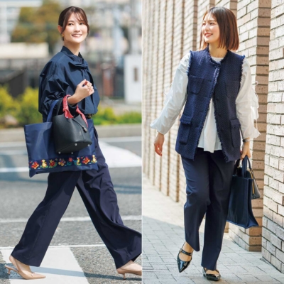 神戸ママの「学校ネイビー」が素敵な理由！甘口ジレ＆ブラウスで華やかに