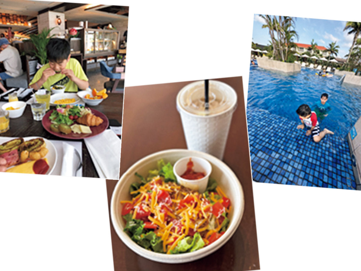 朝食ブッフェと屋外プール