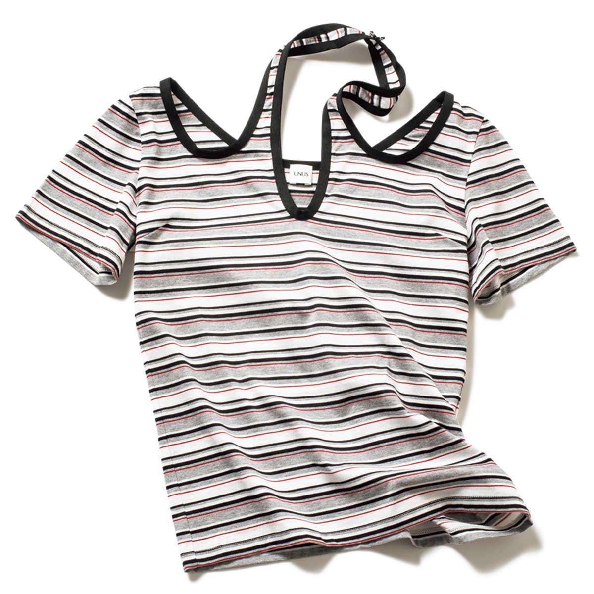 ホルターネックのマルチボーダーTシャツ