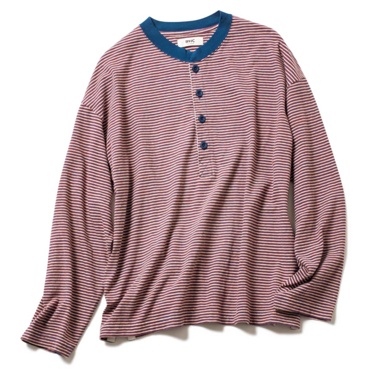 RHCのヘンリーネックのマルチボーダーTシャツ
