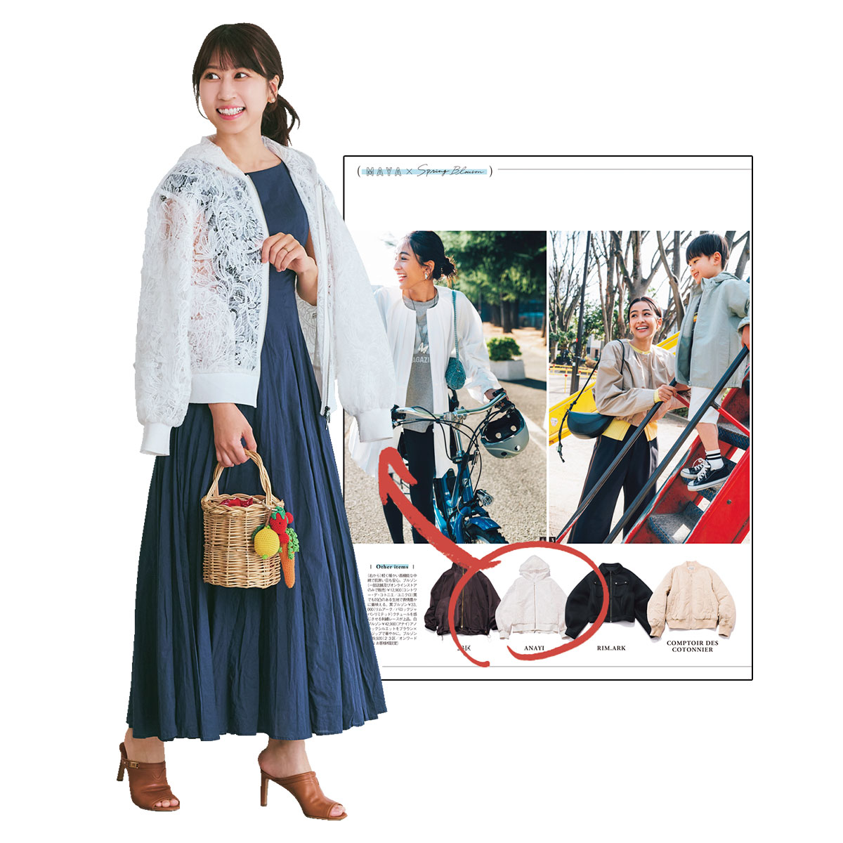 VERY買いしたANAYIのレースパーカをワンピースに羽織ったキレイめママ