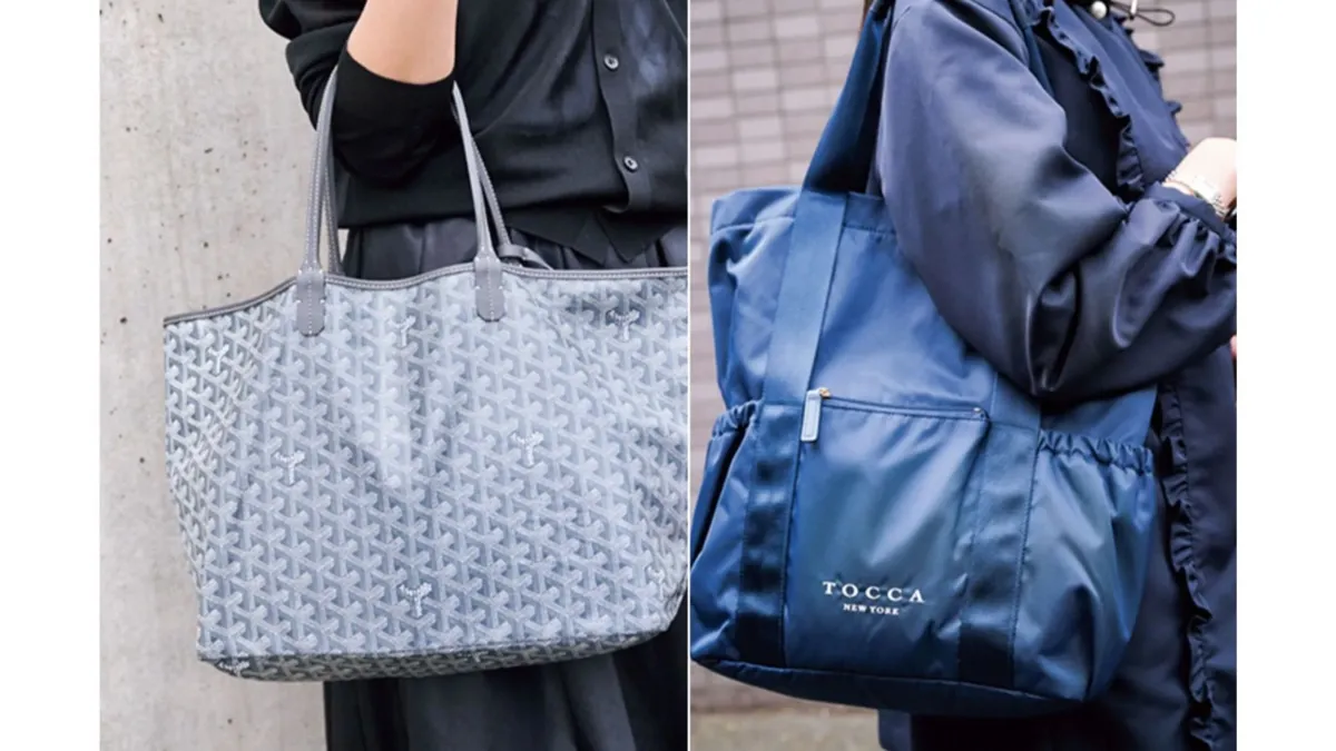ママたちが持っているゴヤールのトートバッグとTOCCAのトートバッグ