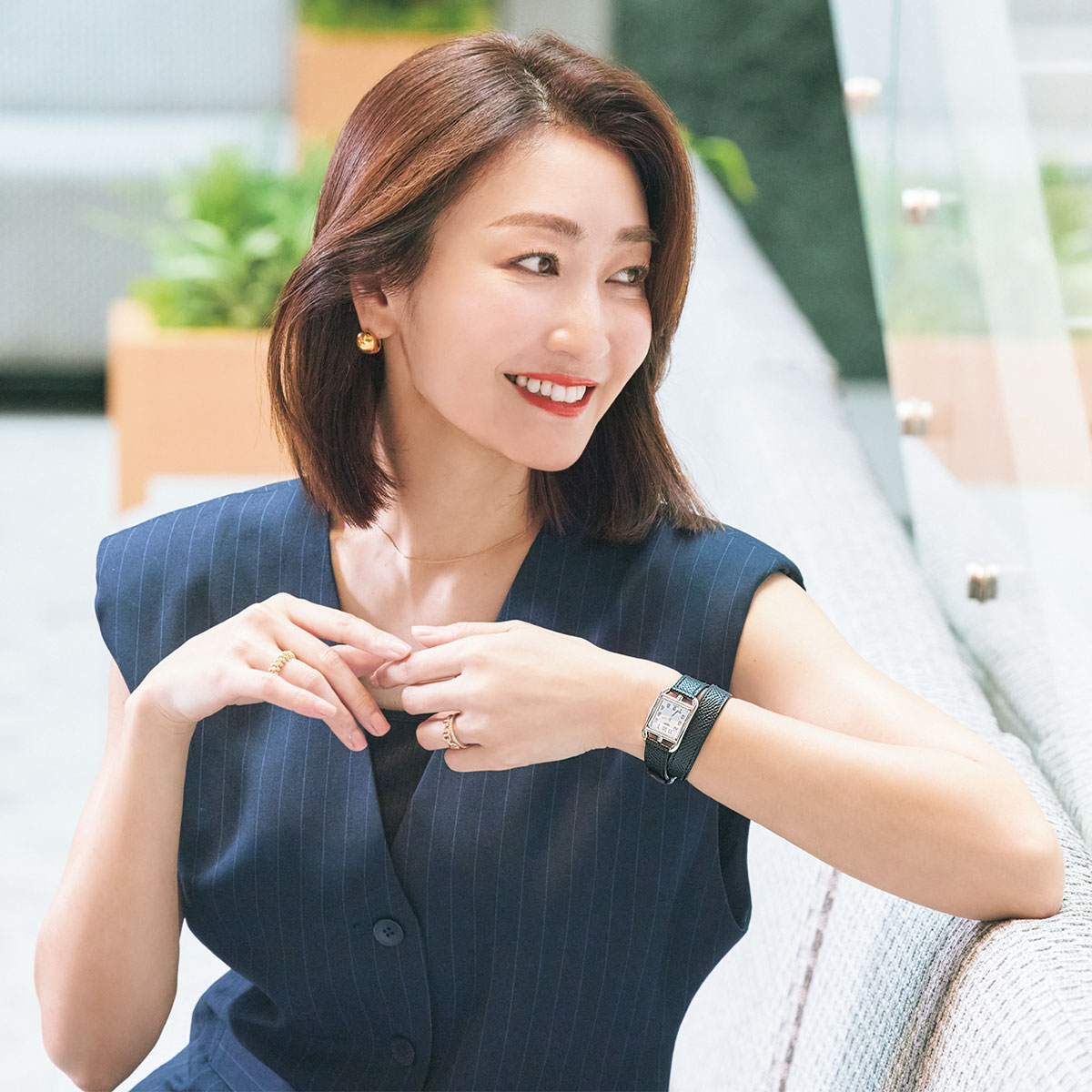 ジレコーデにエルメスのケープコッドをつけた金子麻貴さん