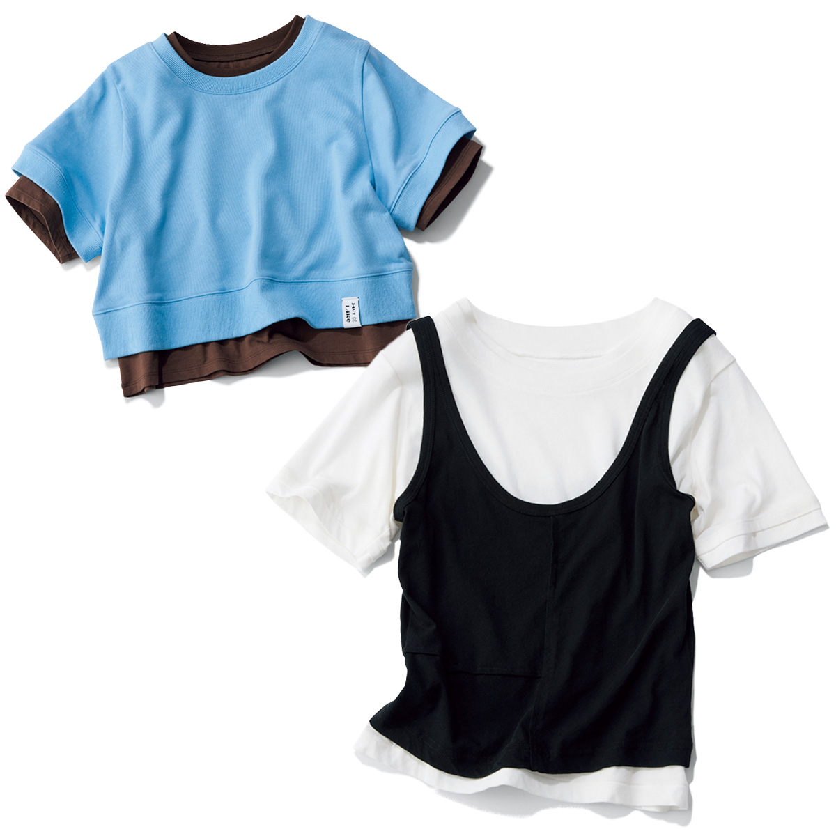 メゾンスぺシャルの重ね着風トップスと重ね着したTシャツ