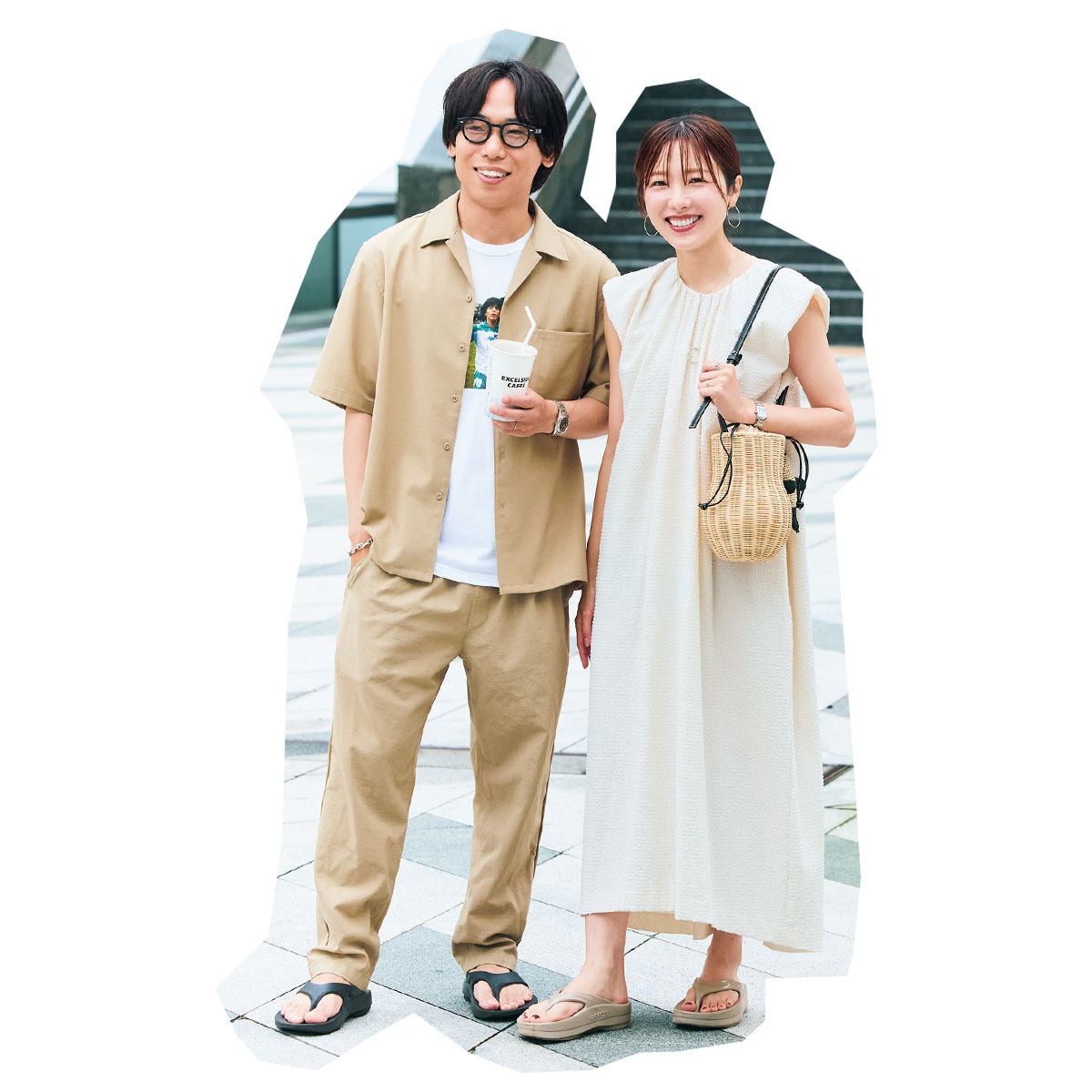エルメスのジュエリーとウーフォスをお揃いにした夫婦コーデ