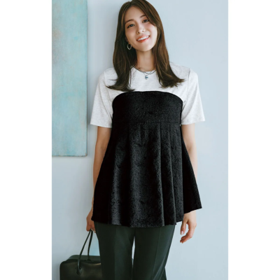 【着痩せTシャツ】1枚で重ね着風のオシャレを！立体シルエットで体形カバーできる