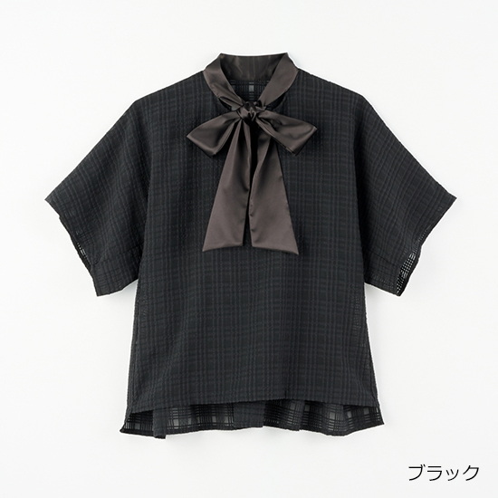[ALEGRE]シアーチェックボウタイブラウス