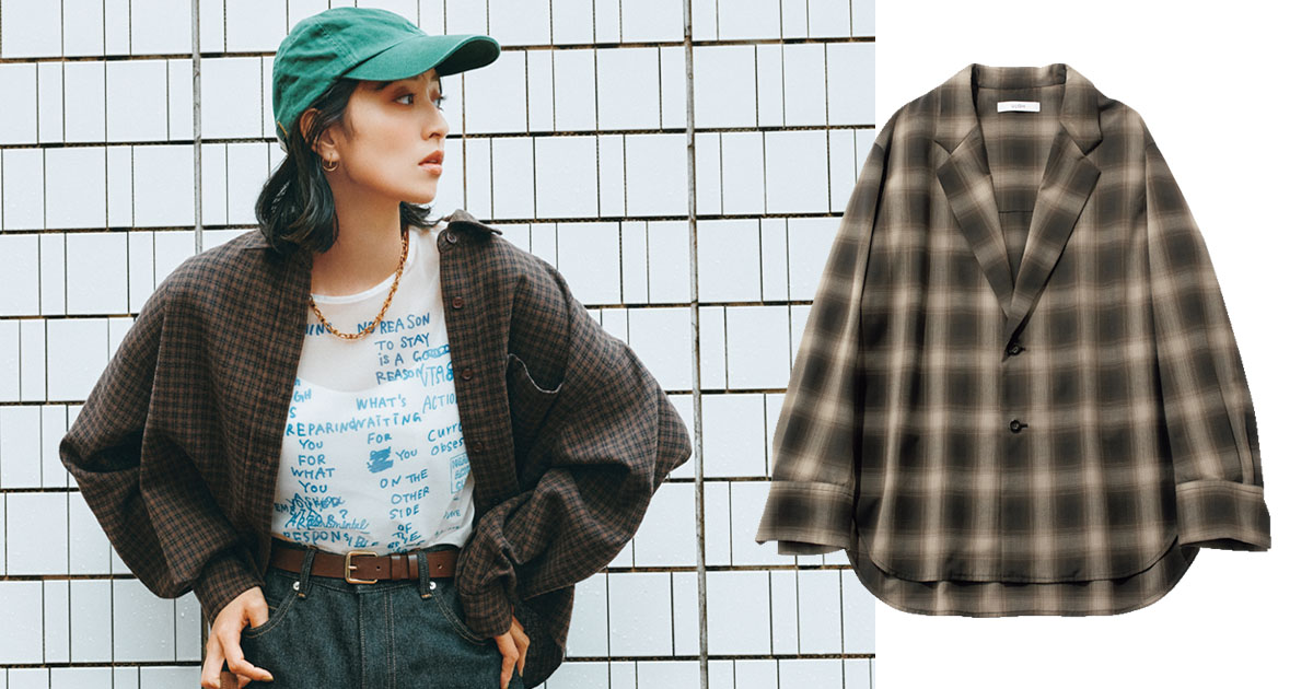 チェック柄シャツにキャップでカジュアルコーデ
