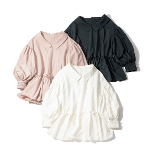 [THREE SQUARE]2WAYタフタロングスリーブブラウス　￥17,600