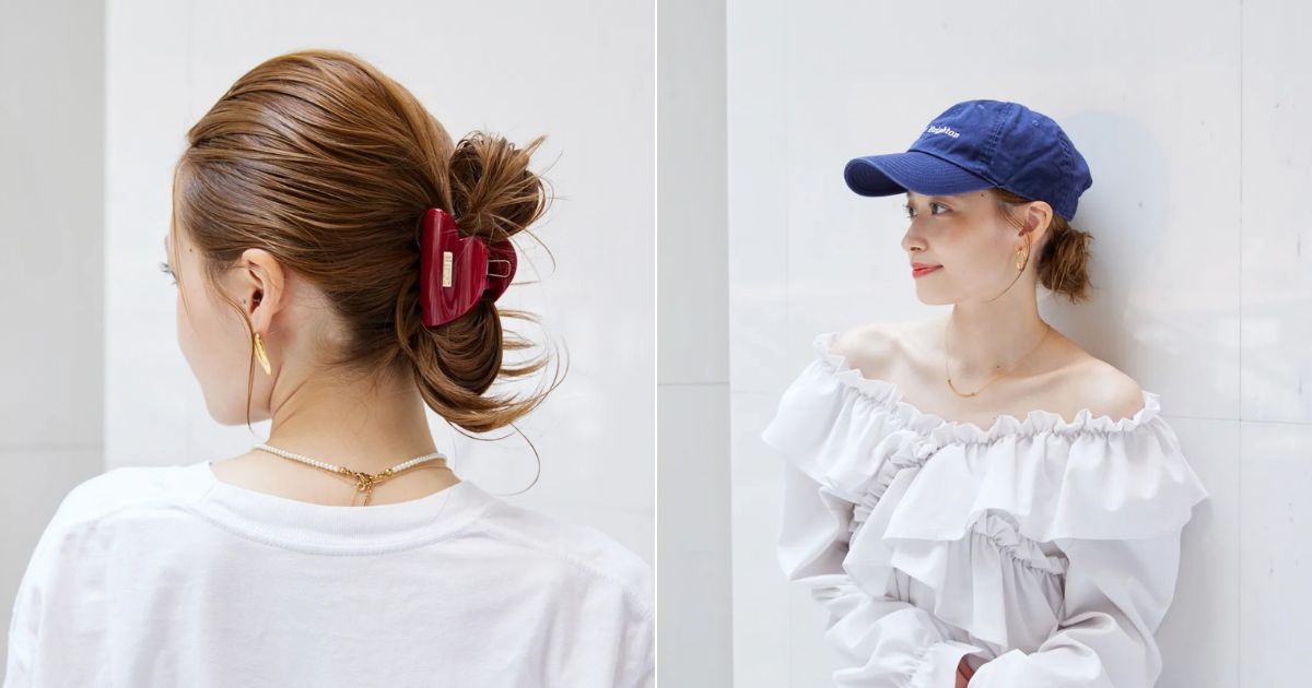 ヘアクリップとキャップのヘアアレンジ