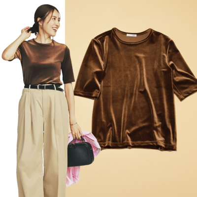 【ベロアTシャツ】なら半袖でも秋らしく！「キレイめチノパン」に合わせてきちんと感も◎